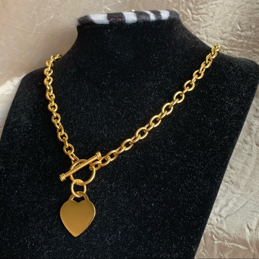 Gold Stainless Steel Heart Pendant Necklace on Toggle Chain